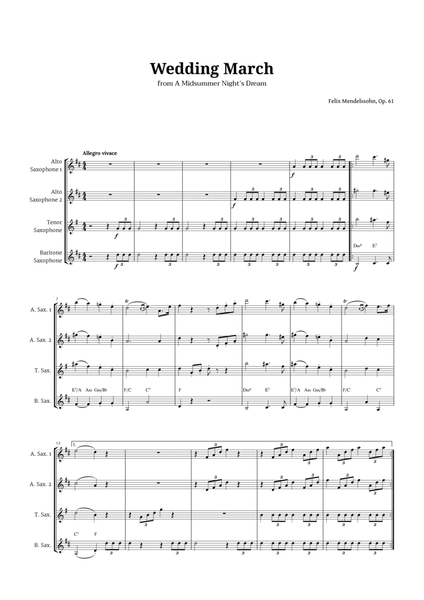 Wedding March by Mendelssohn for Sax AATB Quartet with Chords image number null