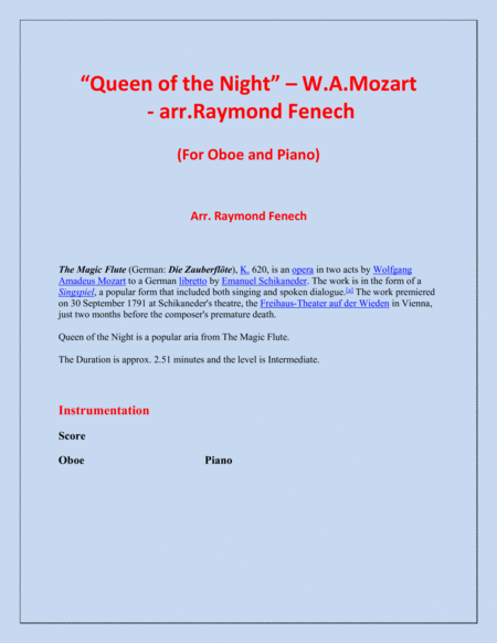 Queen of the Night - From the Magic Flute - Oboe and Piano image number null