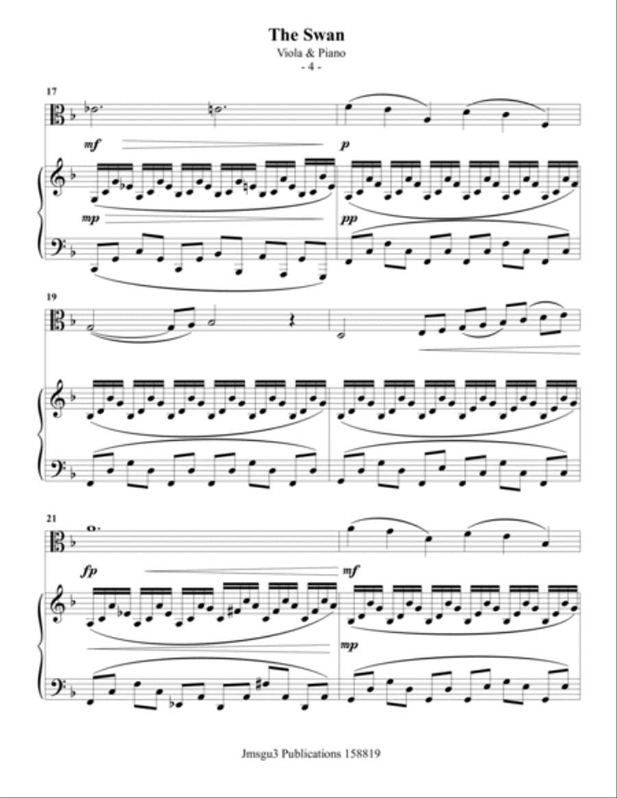 Saint-Saëns: The Swan for Viola & Piano Viola scores gallery preview page 4