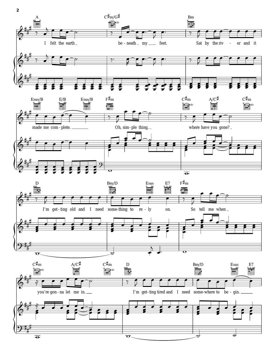 Somewhere Only We Know Piano, Vocal, Guitar scores gallery preview page 2