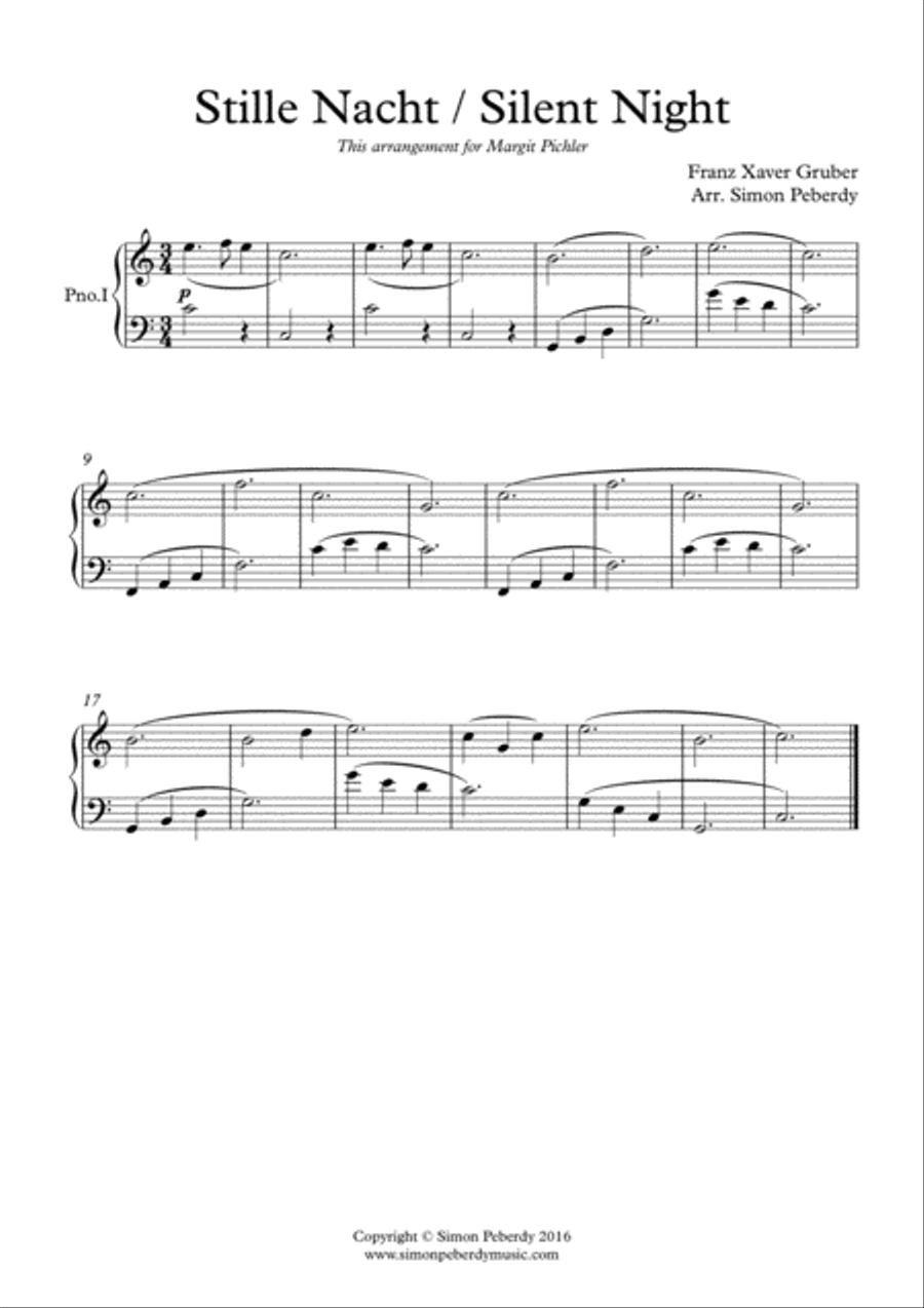 Stille Nacht / Silent Night, easy arrangement for 2 pianos by Simon Peberdy Piano Method scores gallery preview page 2