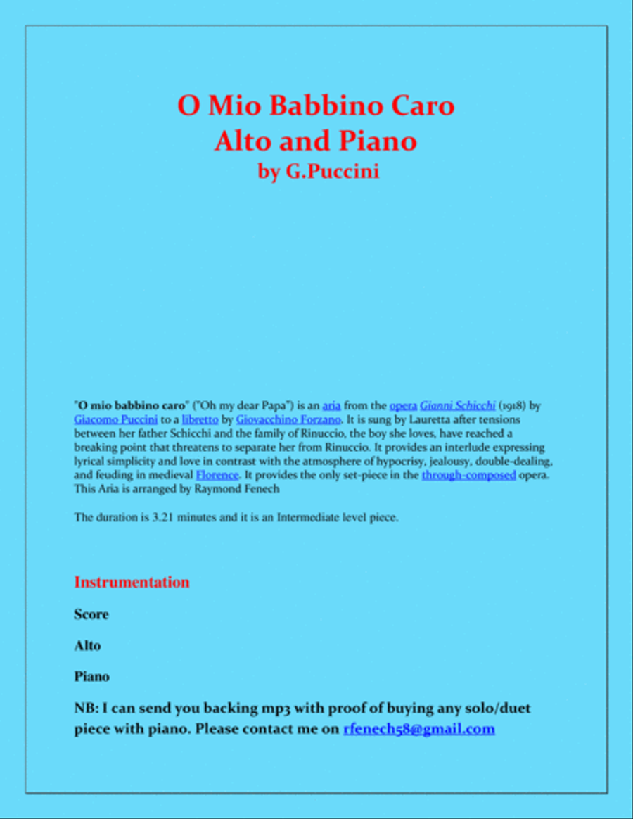 O Mio Babbino Caro - G.Puccini - Alto voice and Piano Alto Voice scores gallery preview page 2