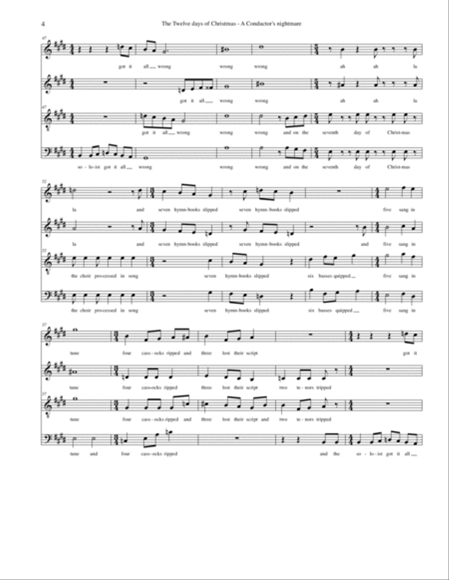 The 12 days of Christmas, a conductor's nightmare (SATB version) 4-Part scores gallery preview page 5