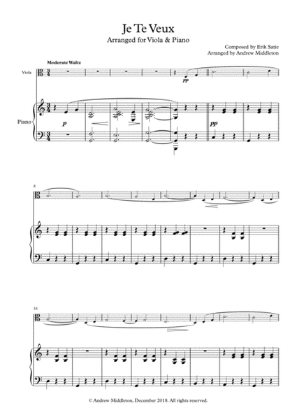 Je Te Veux arranged for Viola and Piano image number null