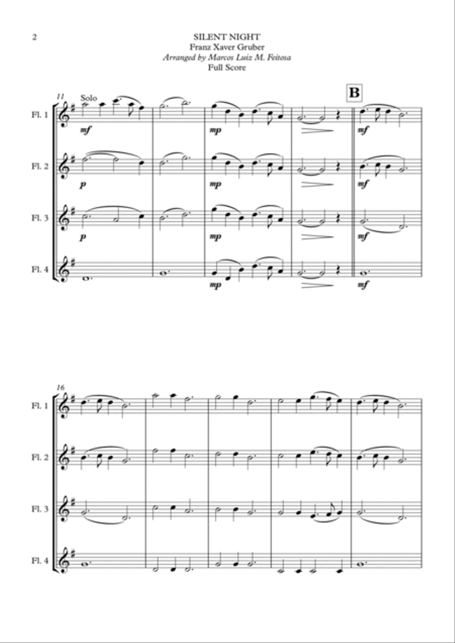 Silent Night - Flute Quartet Flute Quartet scores gallery preview page 4