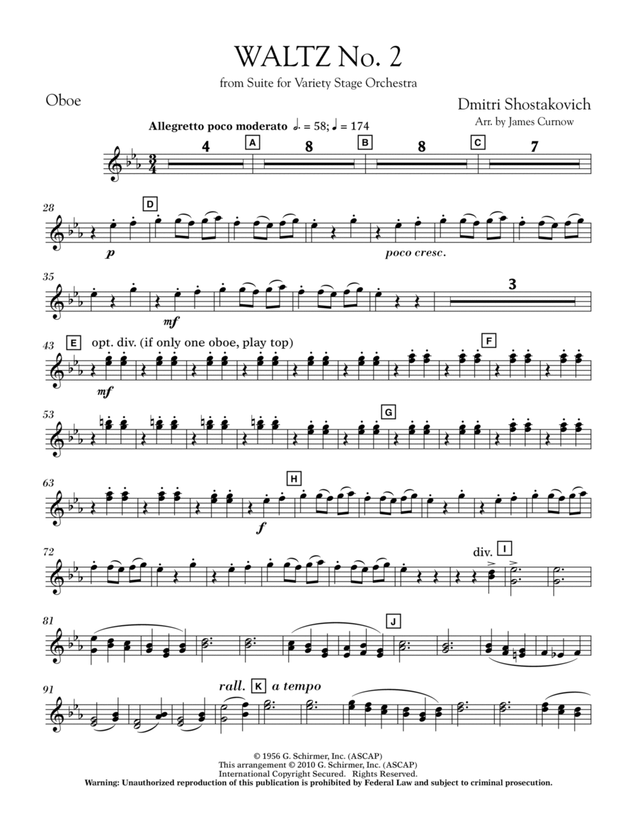 Waltz No. 2 (from Suite For Variety Stage Orchestra) - Oboe Part scores gallery preview page 1