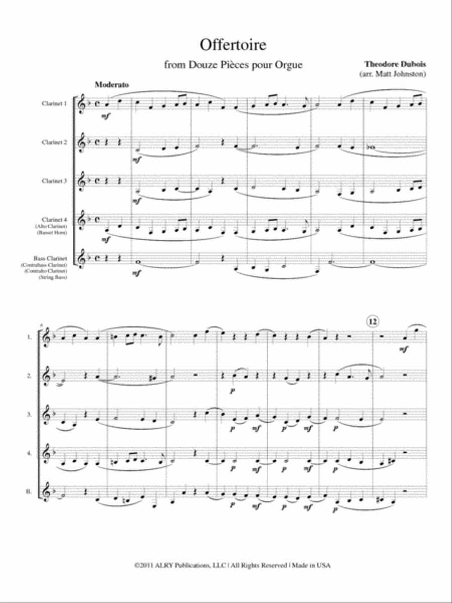 Offertoire for Clarinet Quintet Clarinet Quintet scores gallery preview page 2
