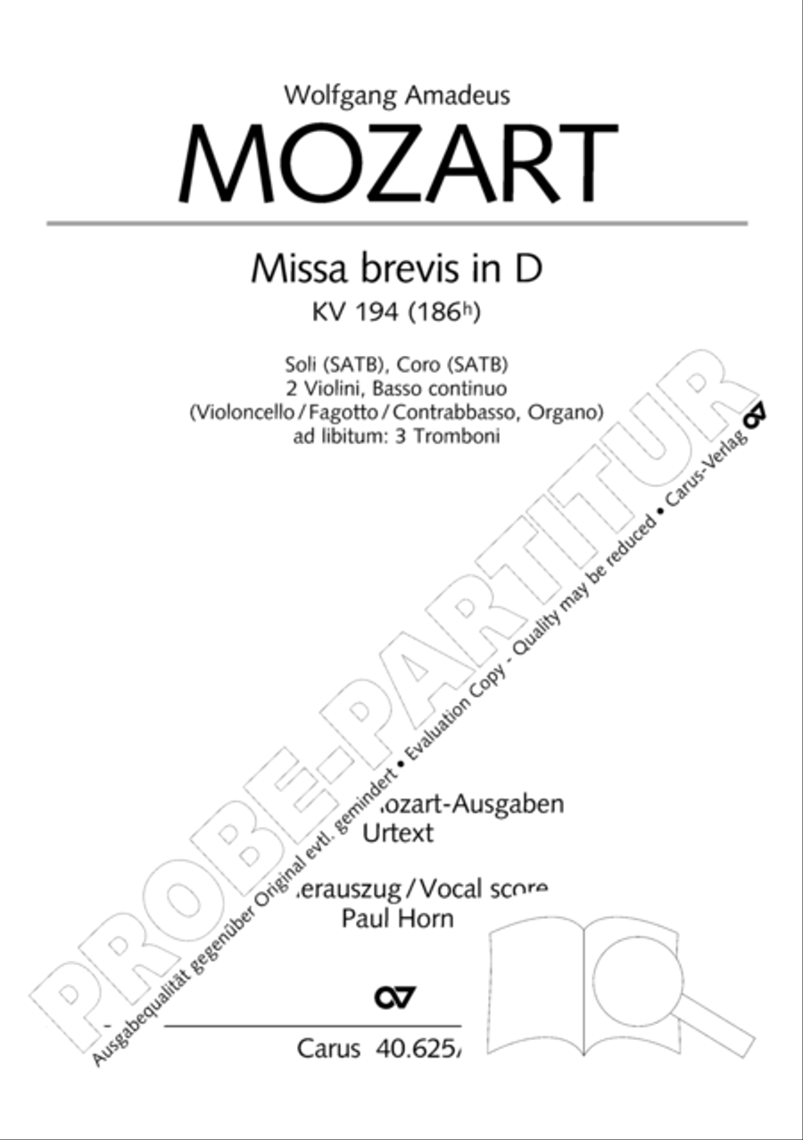 Missa brevis in D Major, K. 194 4-Part scores gallery preview page 2