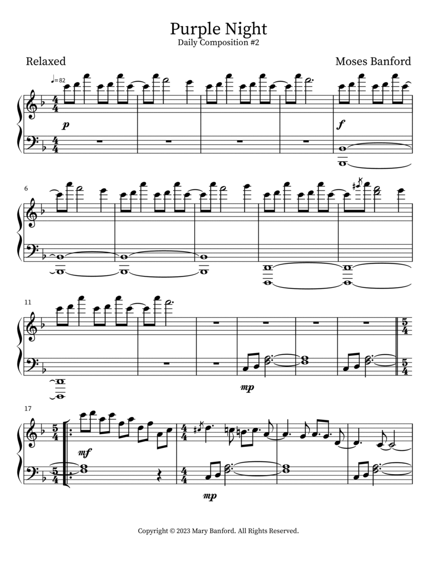 Purple Night Purple Night Piano Solo scores gallery preview page 1