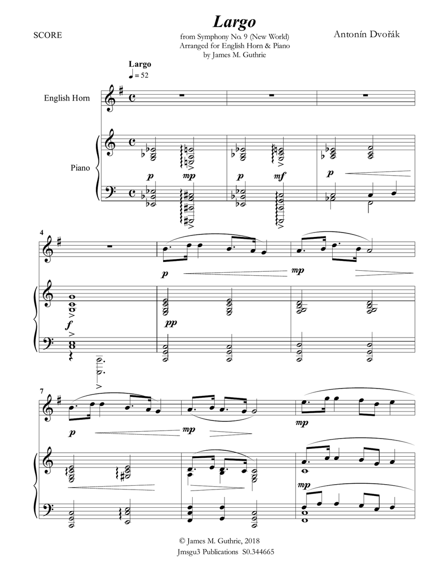 Dvořák: Largo from the New World Symphony for English Horn & Piano English Horn scores gallery preview page 1