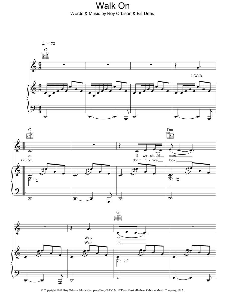 Walk On Walk On Piano, Vocal, Guitar scores gallery preview page 1