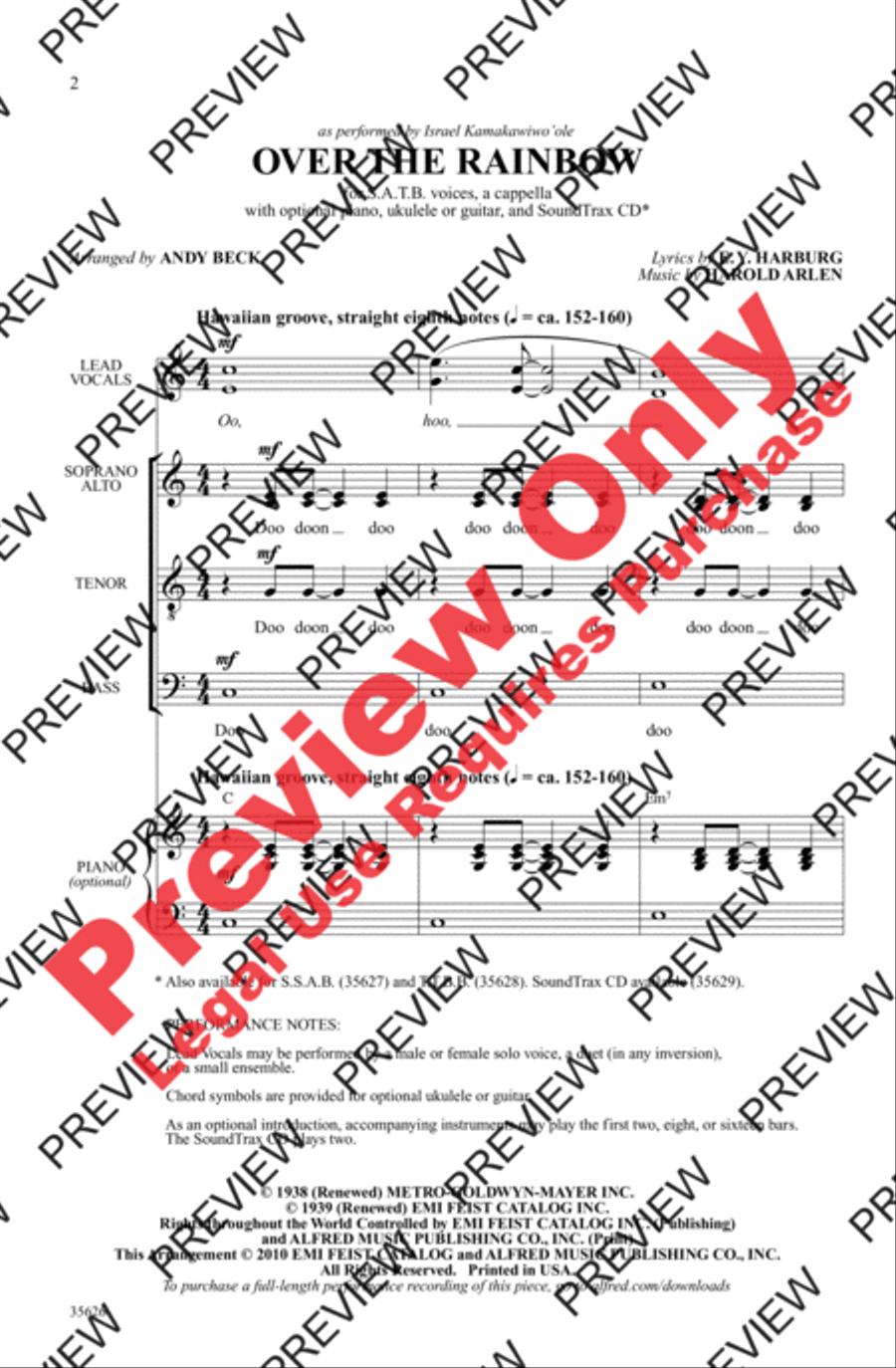 Over the Rainbow 4-Part scores gallery preview page 2