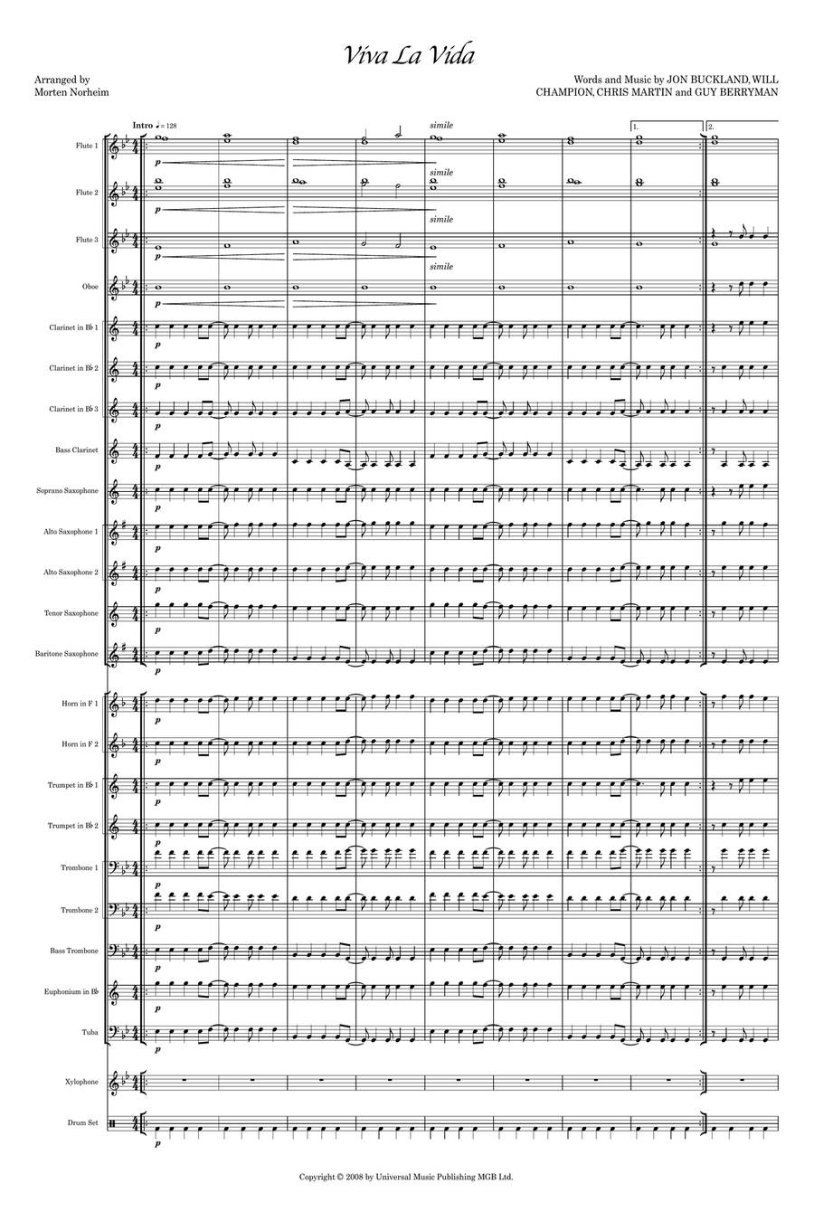Viva La Vida Concert Band scores gallery preview page 1
