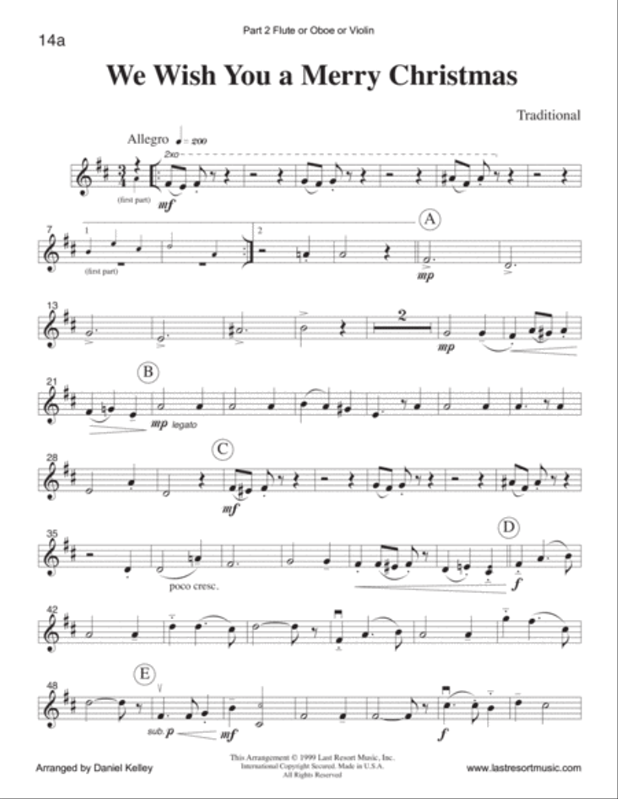We Wish You a Merry Christmas for String Quartet (or Mixed Quartet or Piano Quintet) Woodwind Quartet scores gallery preview page 5