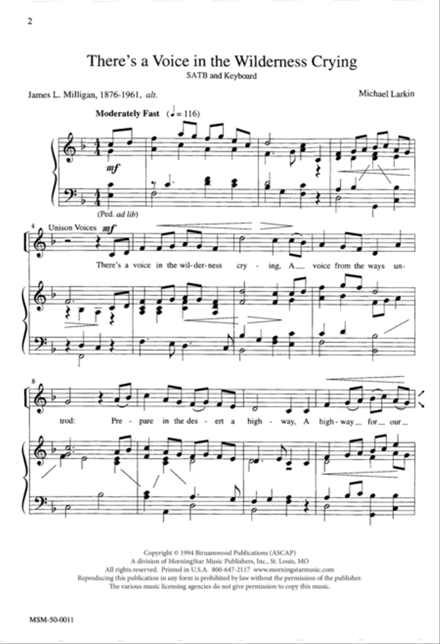 There's a Voice in the Wilderness Crying 4-Part scores gallery preview page 1