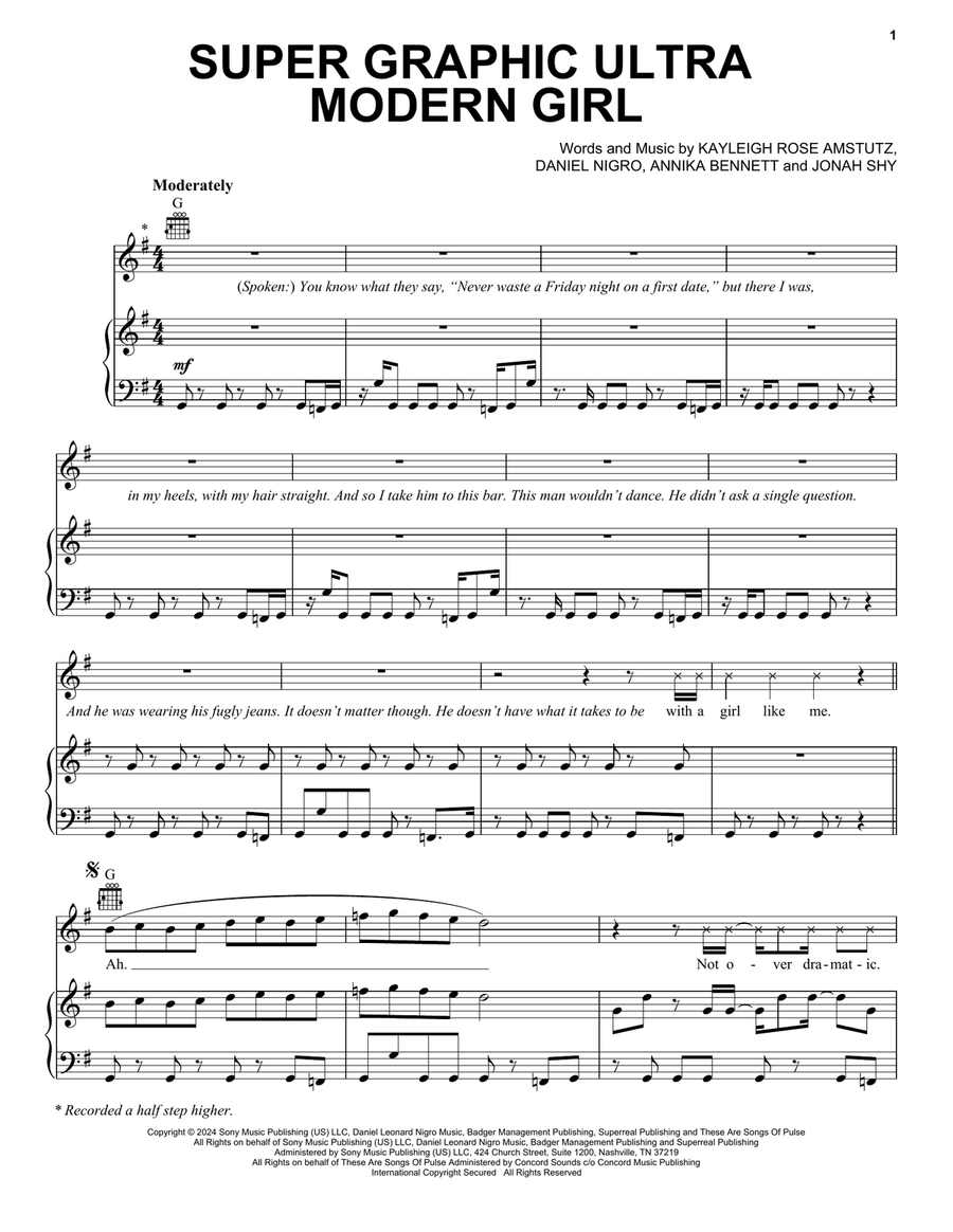 Super Graphic Ultra Modern Girl Piano, Vocal, Guitar scores gallery preview page 1