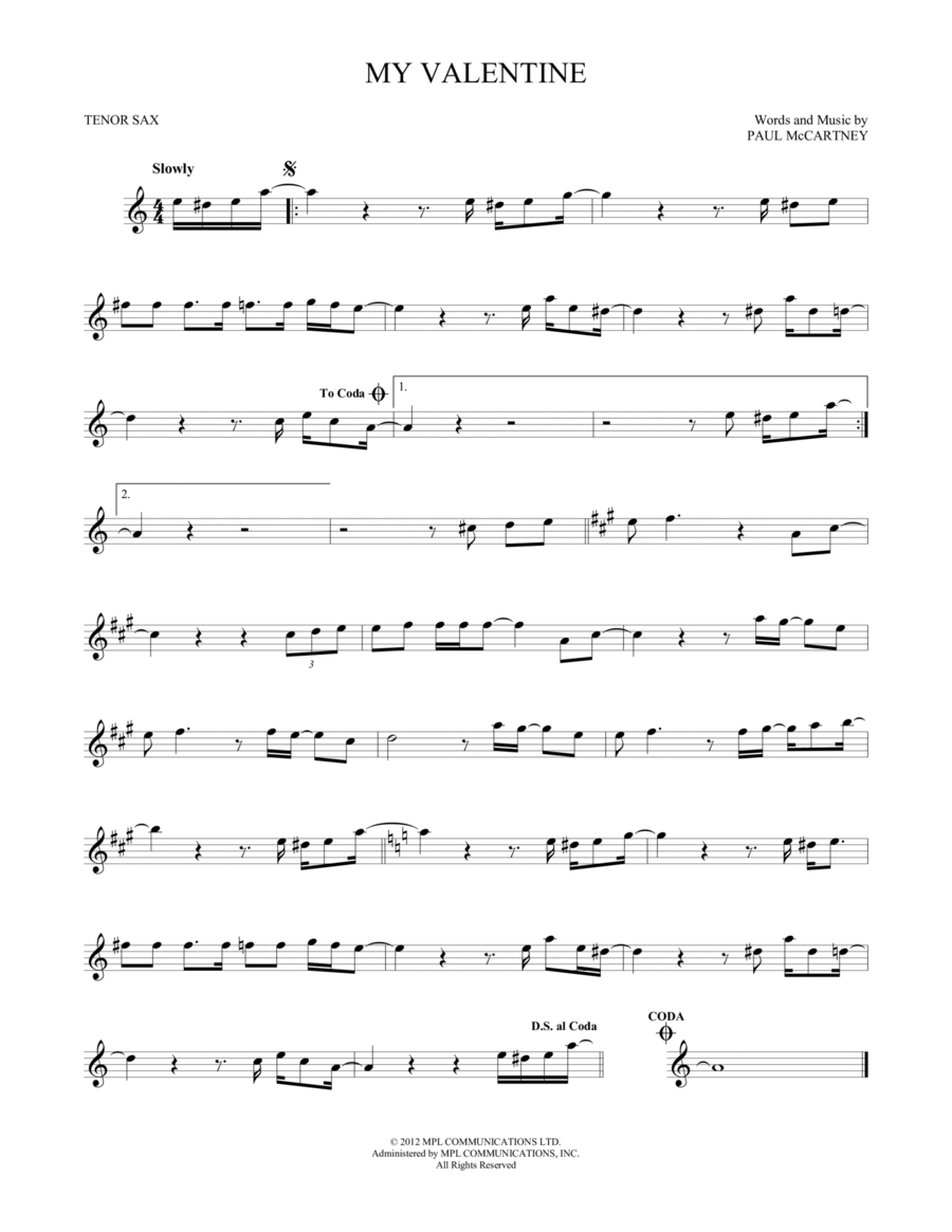 My Valentine My Valentine Tenor Saxophone scores gallery preview page 1