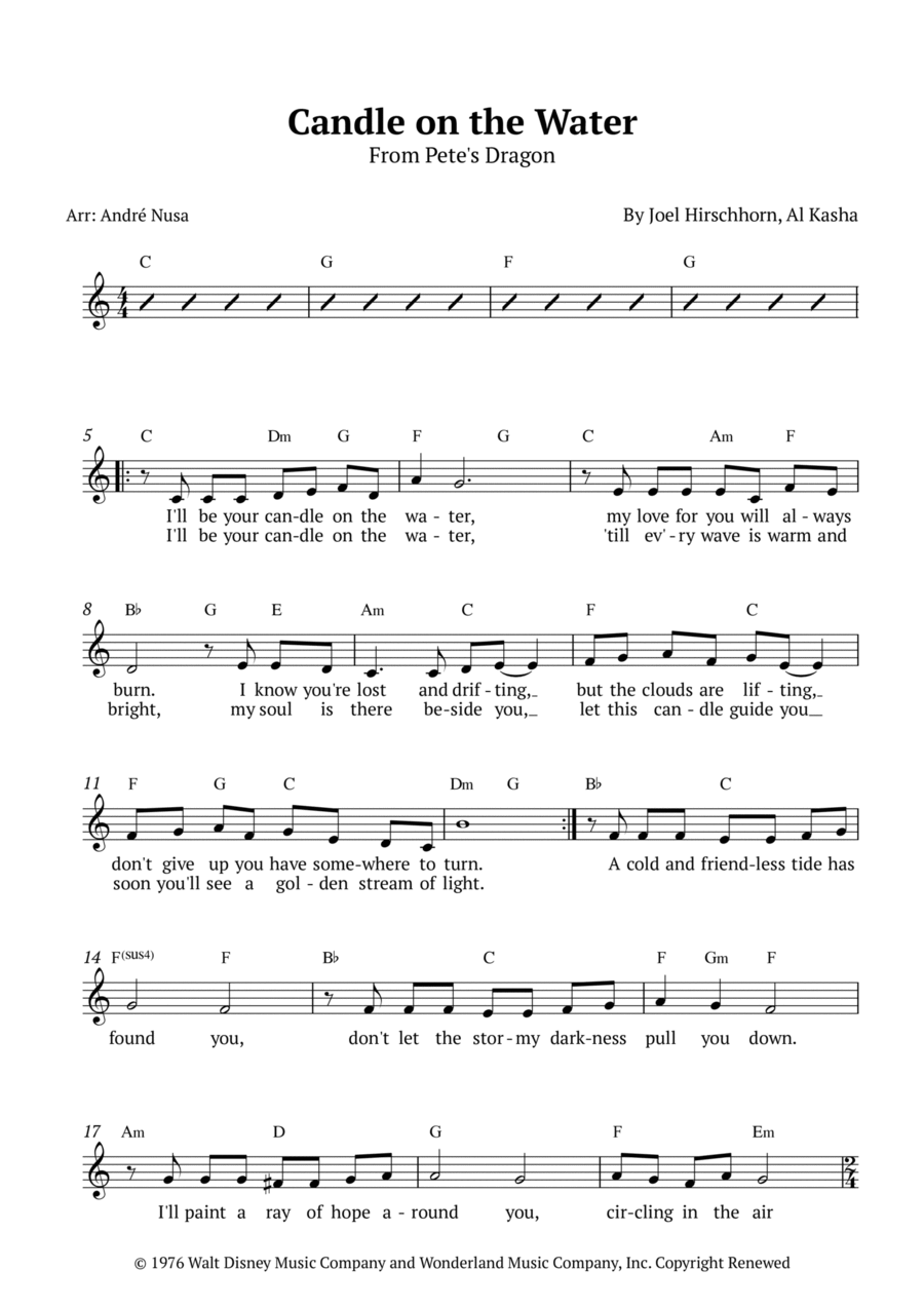 Candle On The Water Candle On The Water Easy Piano scores gallery preview page 1