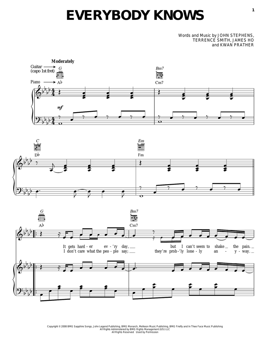 Everybody Knows Everybody Knows Piano, Vocal, Guitar scores gallery preview page 1