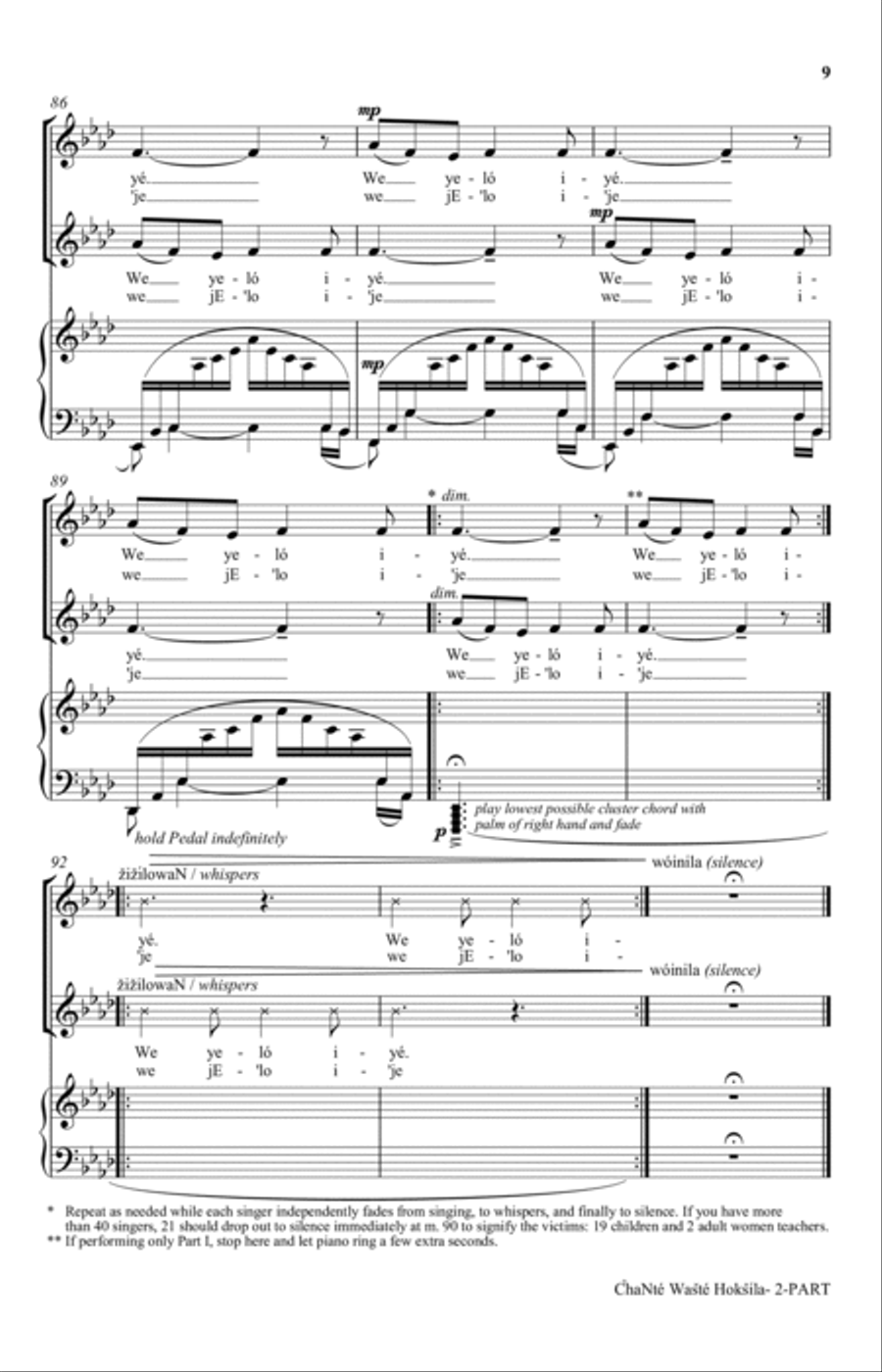 Chante Waste Hoksila (My Kind-Hearted Boy) (arr. Linthicum-Blackhorse) 2-Part scores gallery preview page 9