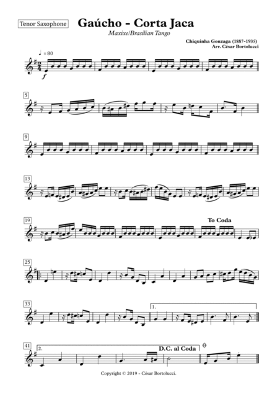 Corta Jaca ou Gaúcho - Tenor Sax and Piano Tenor Saxophone scores gallery preview page 2