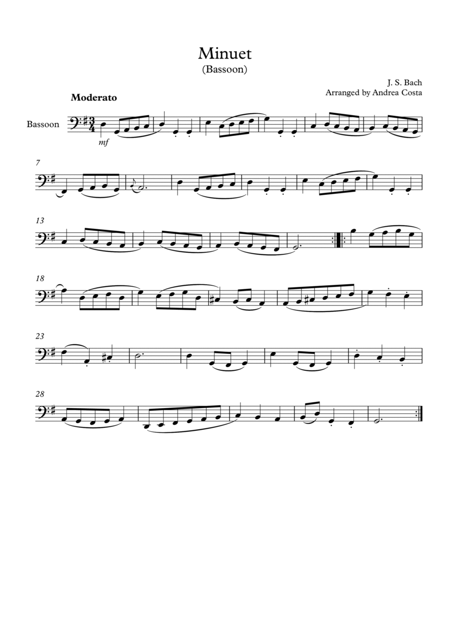 Minuet in G Minuet in G Bassoon Solo scores gallery preview page 1
