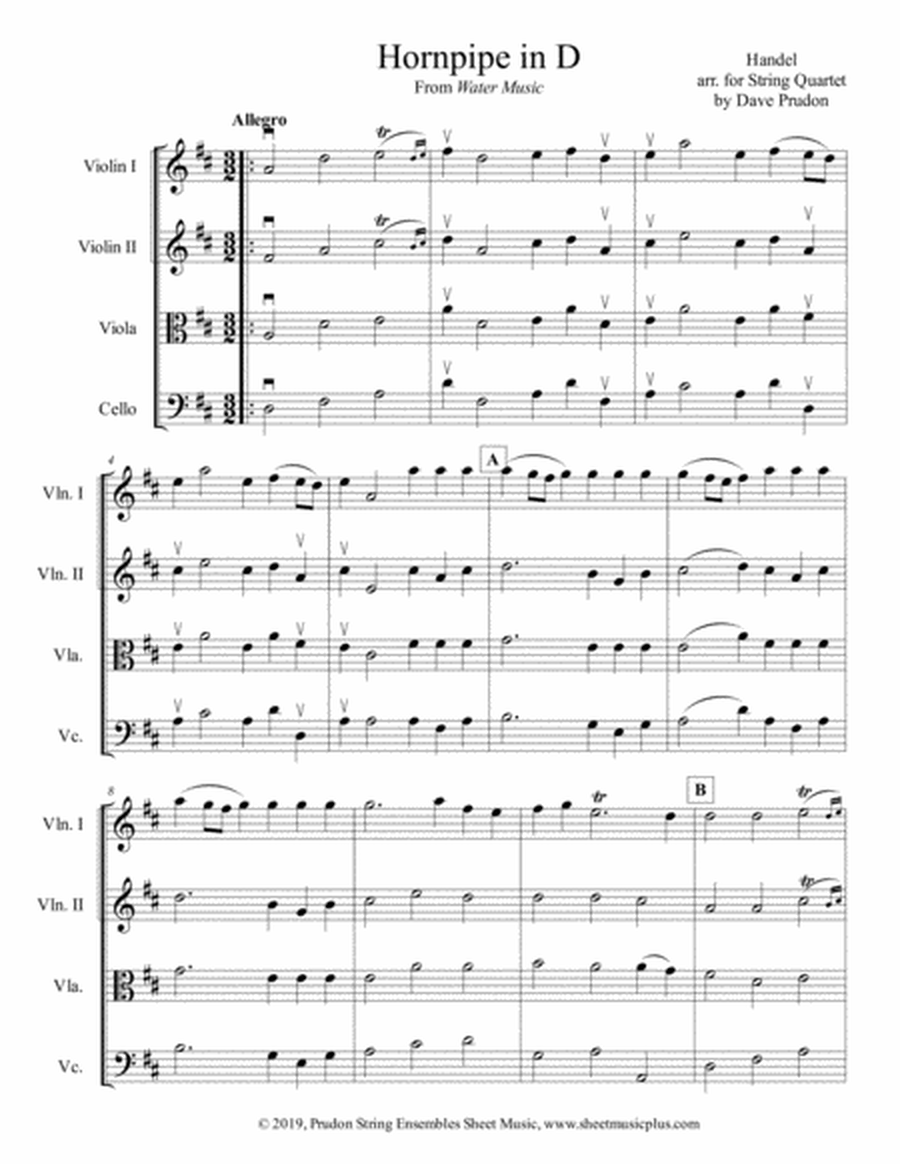 Handel's Hornpipe in D for String Quartet image number null
