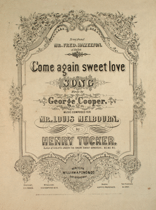 Book cover for Come Again Sweet Love. Song