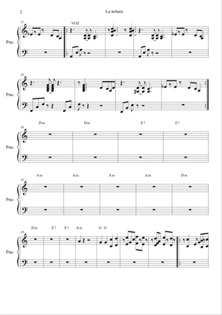 La Tortura La Tortura Piano Solo scores gallery preview page 2