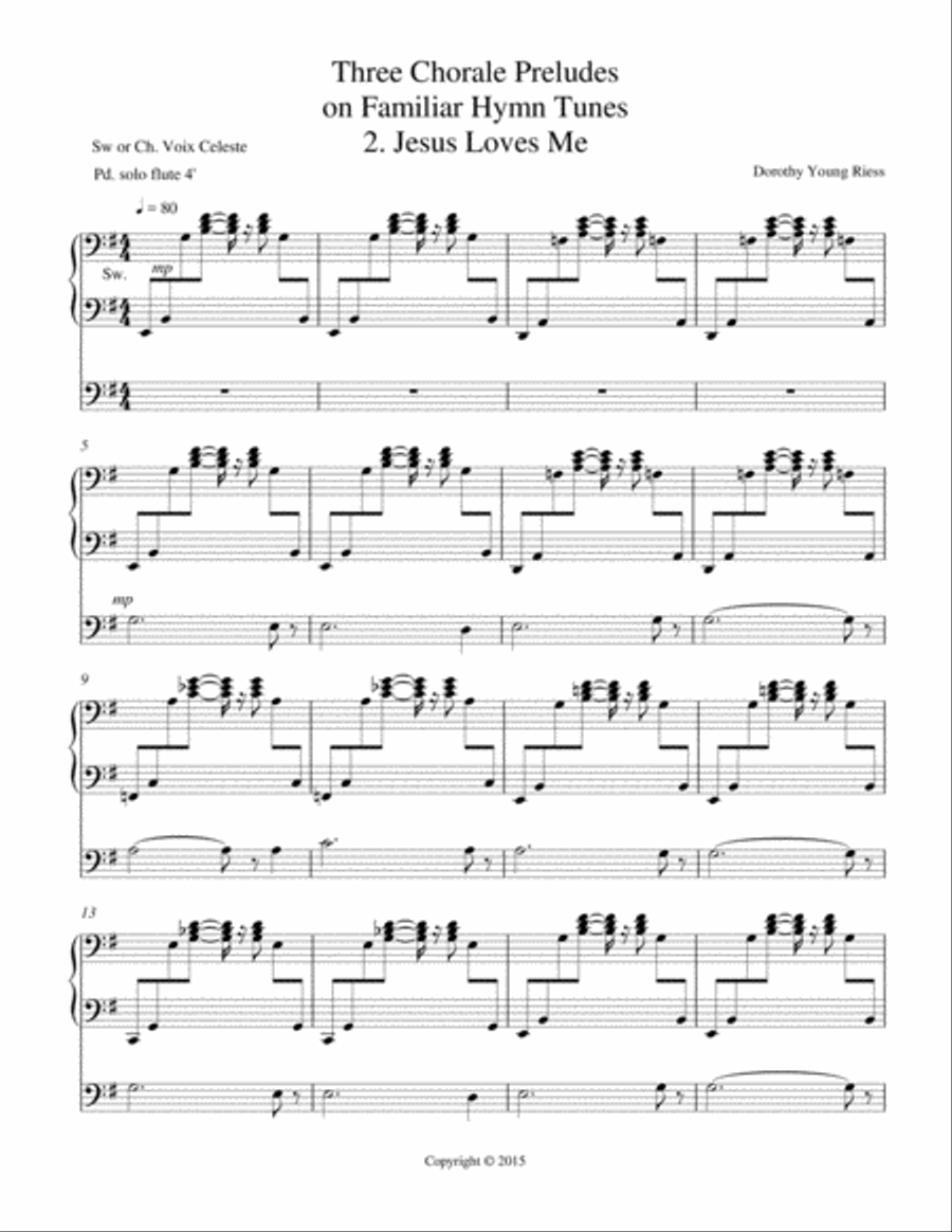 Three Chorales on Familiar Hymn Tunes, 2. Jesus Loves Me Organ Solo scores gallery preview page 1