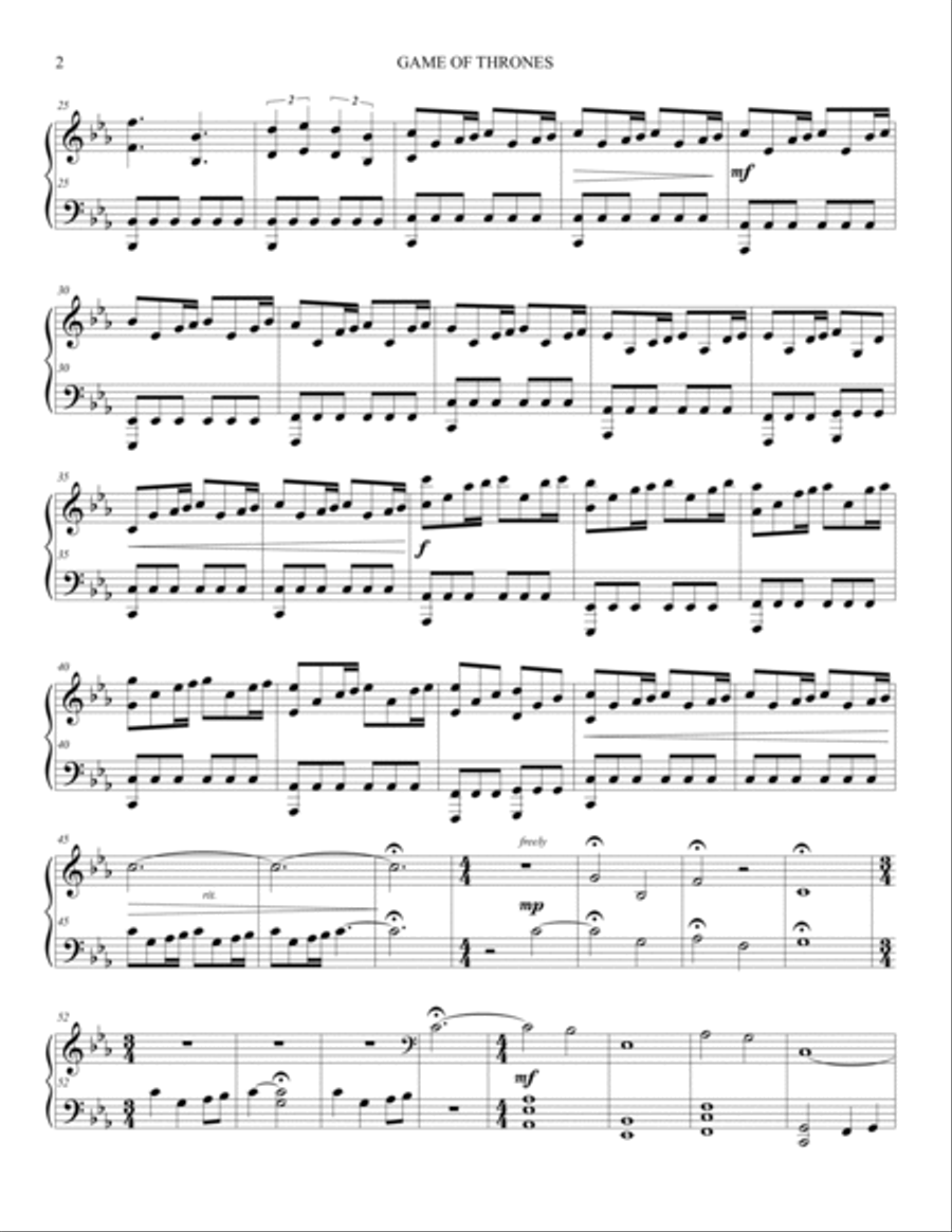 Game Of Thrones Piano Solo scores gallery preview page 2
