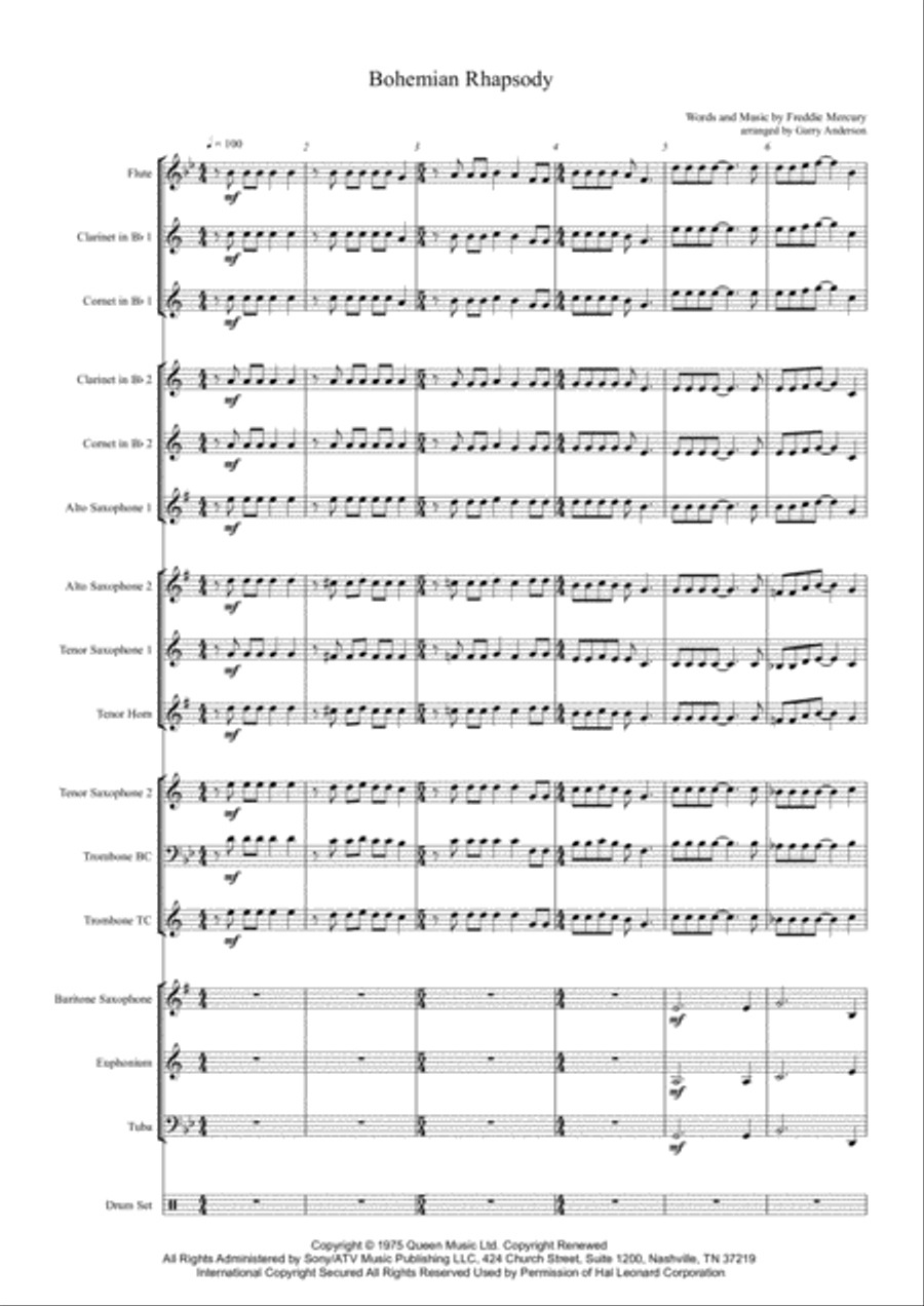 Bohemian Rhapsody Large Ensemble scores gallery preview page 1