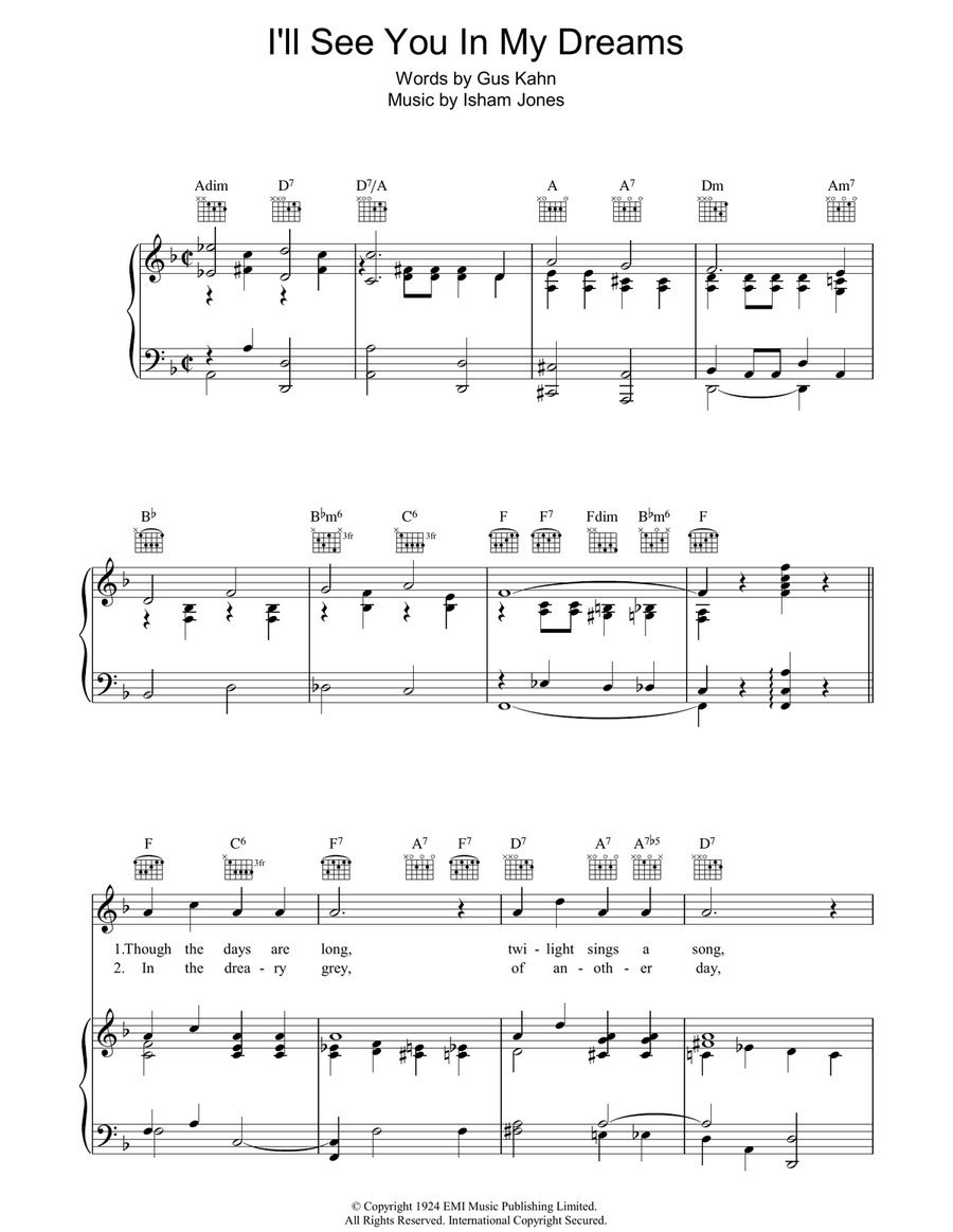 I'll See You In My Dreams Piano, Vocal, Guitar scores gallery preview page 1