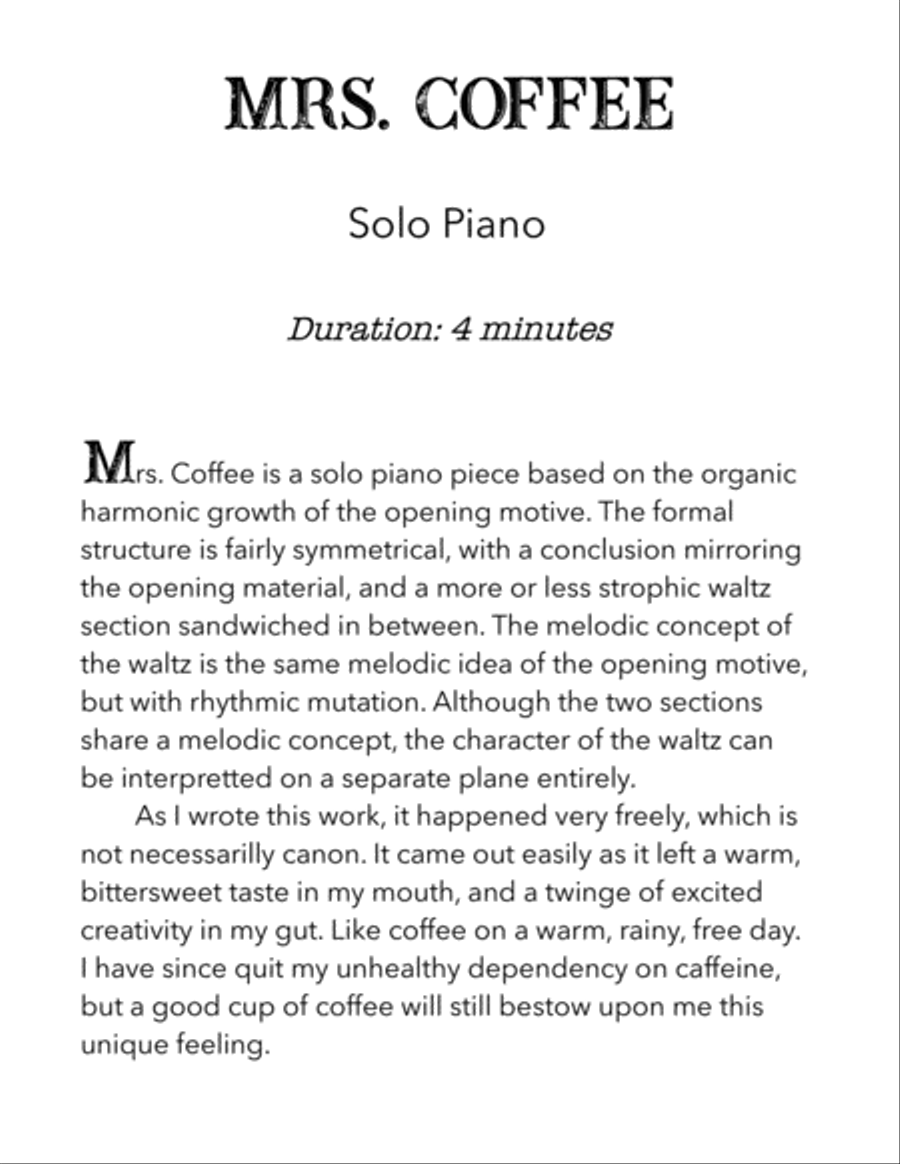 Mrs. Coffee for Solo Piano Piano Solo scores gallery preview page 2