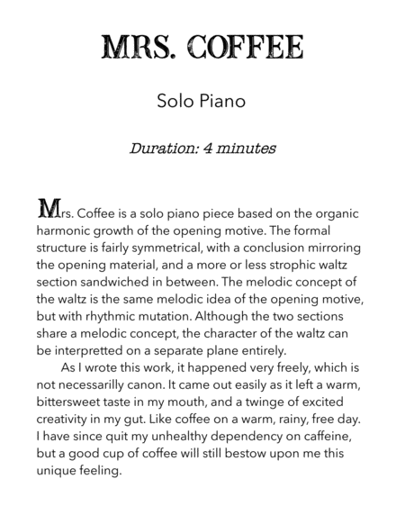 Mrs. Coffee for Solo Piano image number null
