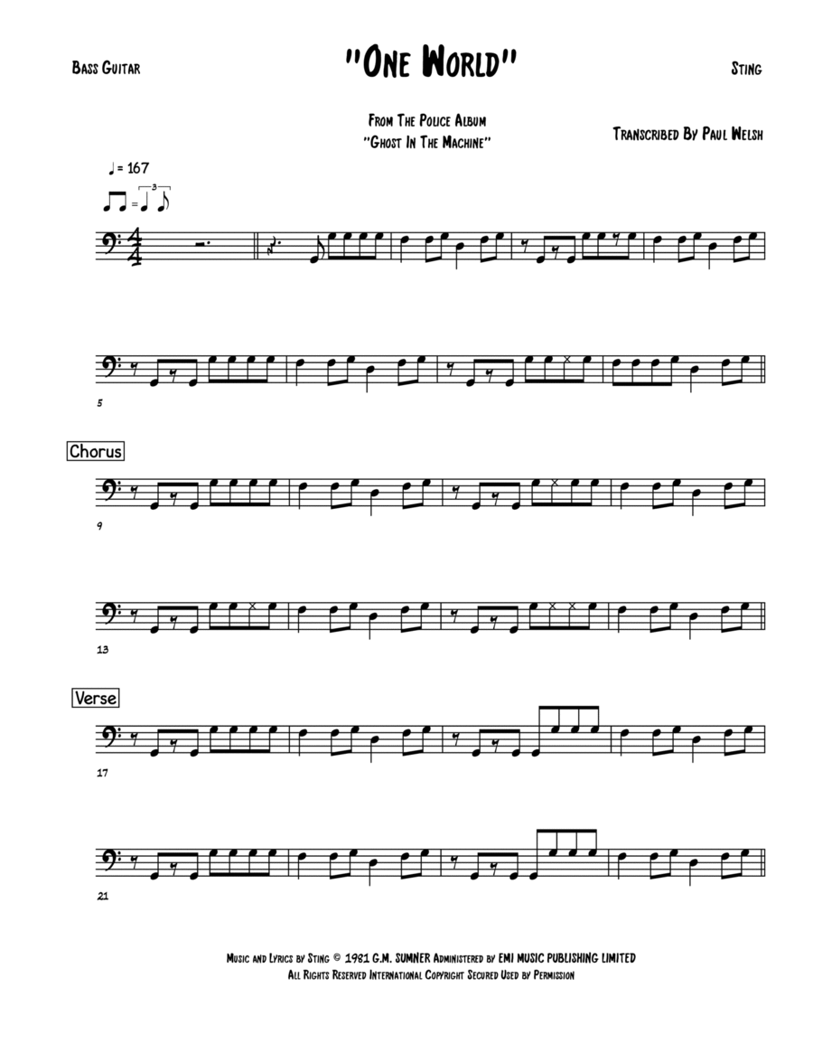 One World (not Three) Bass Guitar scores gallery preview page 1
