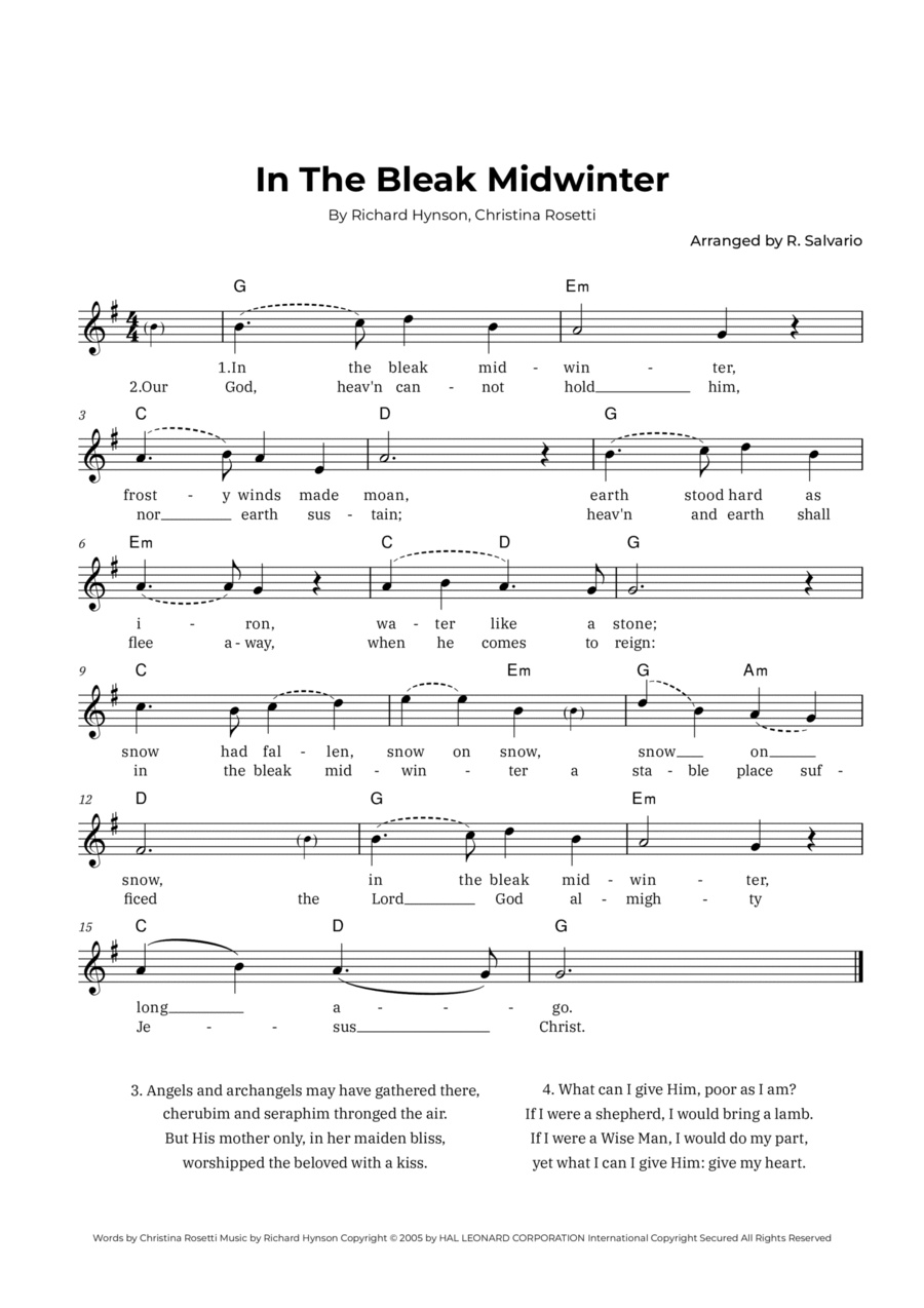 In The Bleak Midwinter (Key of G Major) Piano scores gallery preview page 1