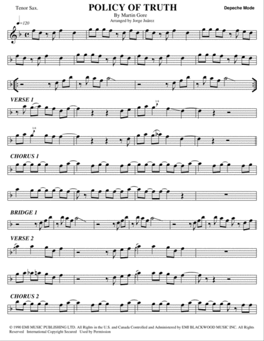Policy Of Truth Policy Of Truth Tenor Saxophone scores gallery preview page 1