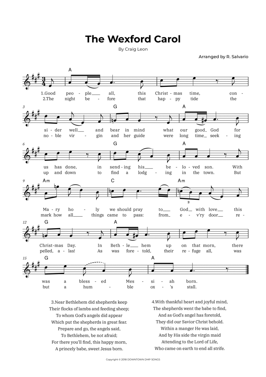 The Wexford Carol (Key of A Major) Easy Piano scores gallery preview page 1