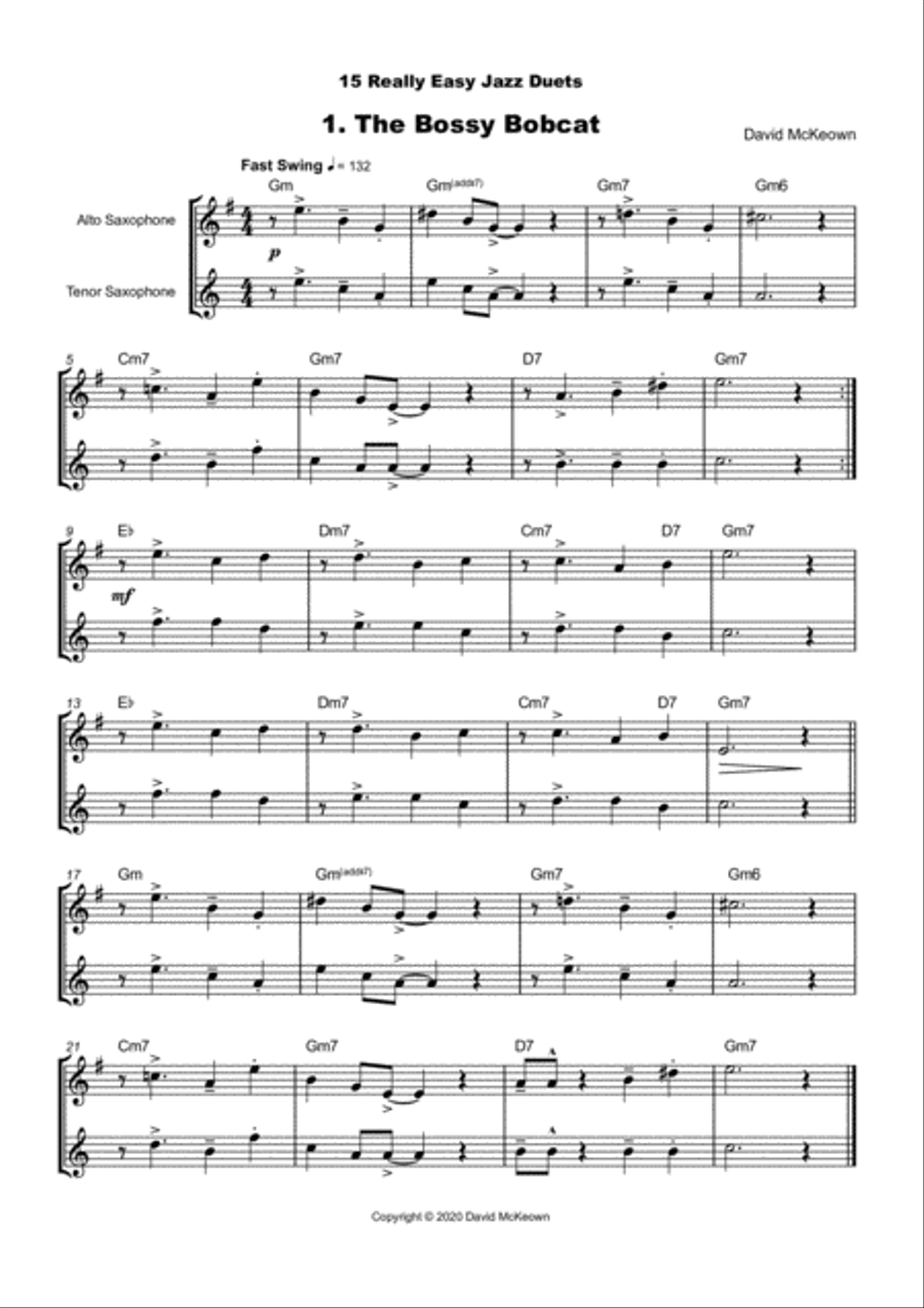 15 Really Easy Jazz Duets for Alto and Tenor Saxophone Duet