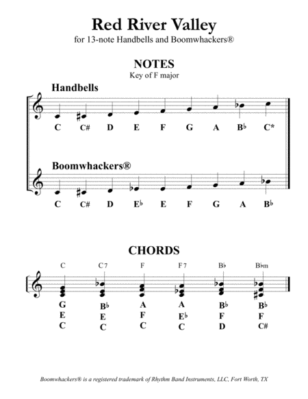 “Red River Valley” for 13-note Bells and Boomwhackers® (with Black and White Notes) image number null