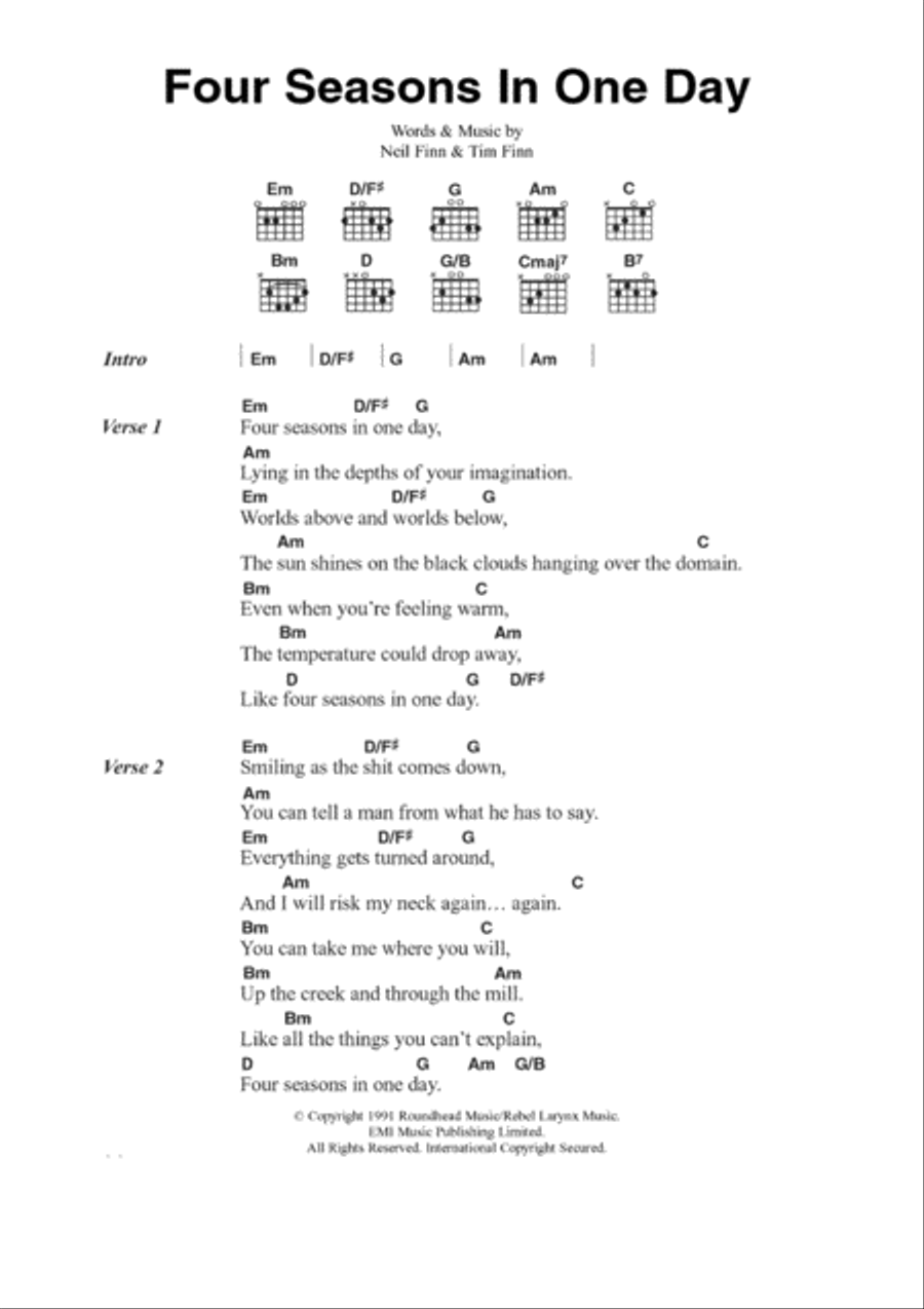 Four Seasons In One Day Acoustic Guitar scores gallery preview page 1