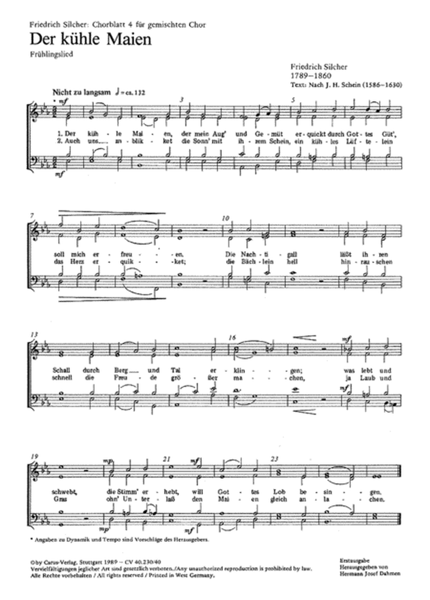 Silcher: Chorblatt 4 fur gemischten Chor