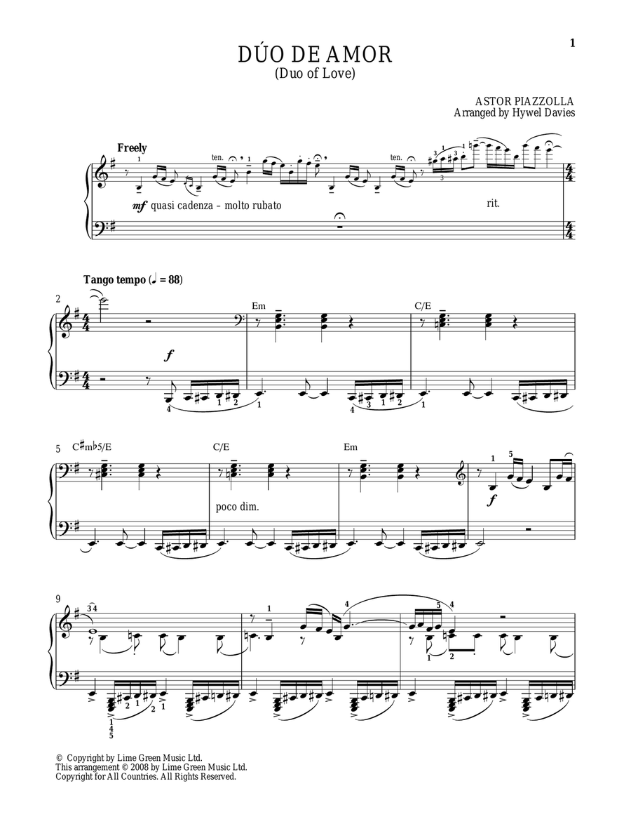 Duo De Amor Piano Solo scores gallery preview page 1
