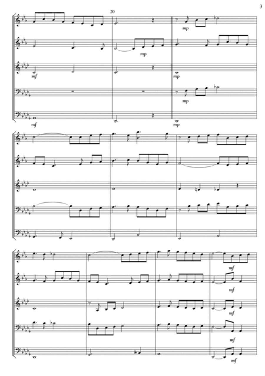 The Londonderry Air (Danny Boy) tune from County Derry arranged for Brass Quintet (or brass band) Brass Quintet scores gallery preview page 3