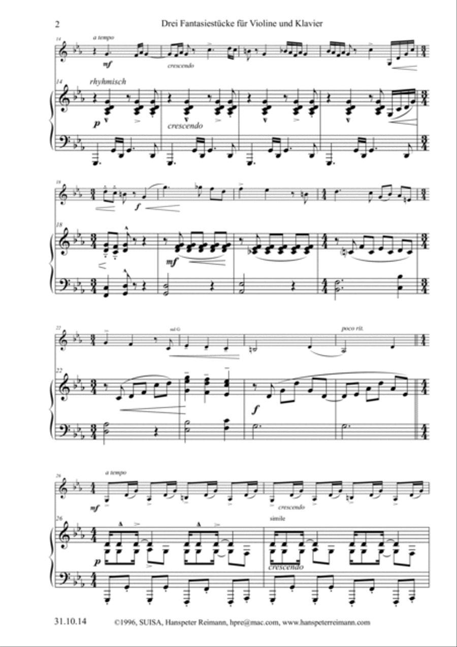 3 Fantasien für Violine und Piano Violin Solo scores gallery preview page 4