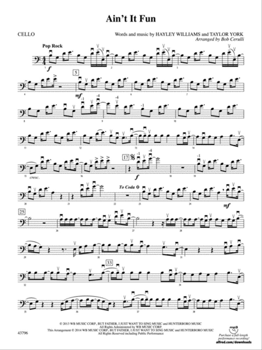 Ain't It Fun: Cello String Orchestra scores gallery preview page 1
