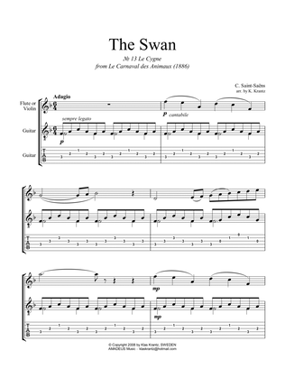 The Swan / Le cygne for violin or flute and easy guitar (+TAB)
