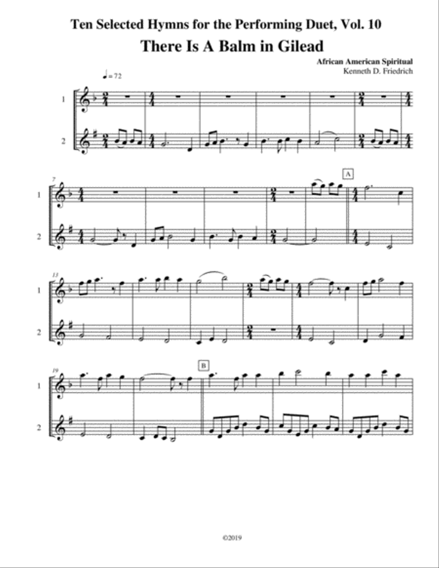 Ten Selected Hymns for the Performing Duet, Vol. 10 - flute and clarinet (bass clarinet) Woodwind Duet scores gallery preview page 1