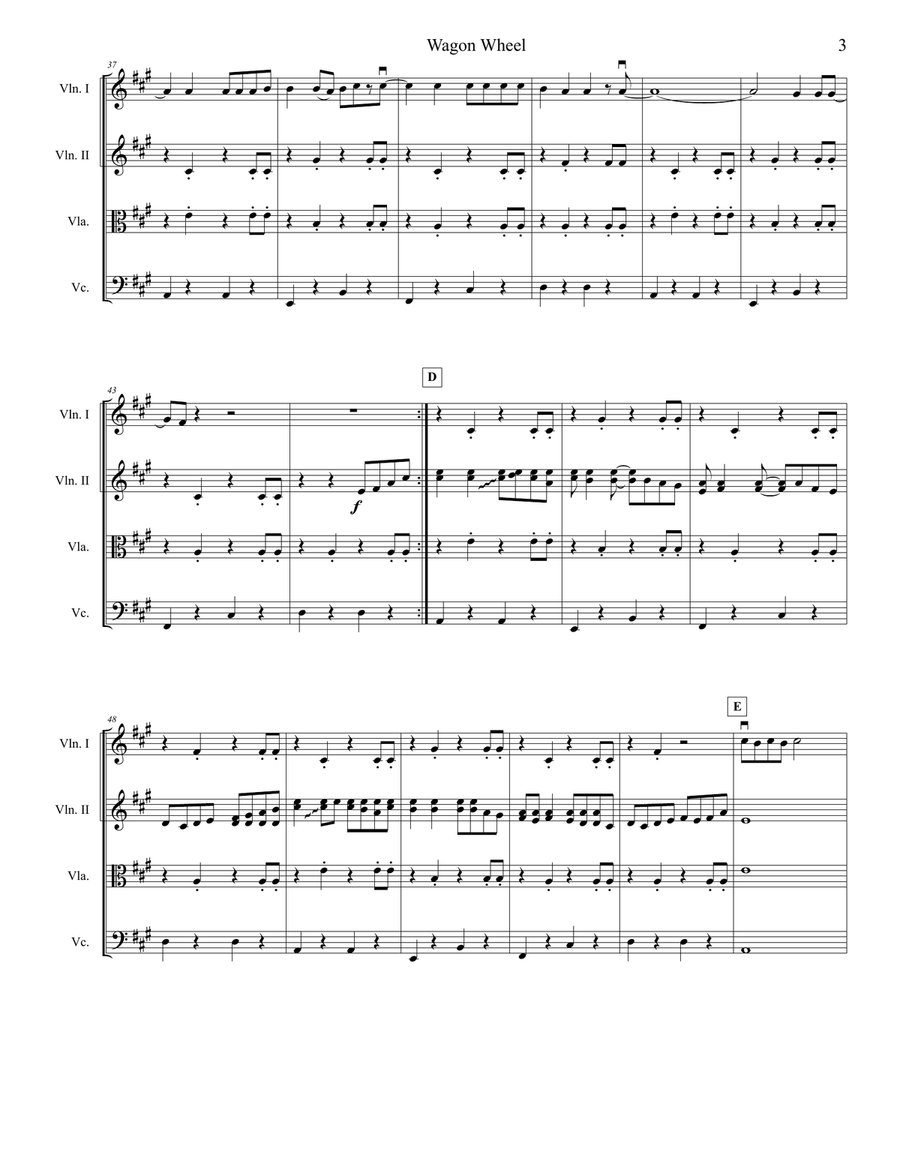 Wagon Wheel String Quartet scores gallery preview page 3